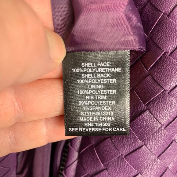 Colleen Lopez Womens 2XL Purple Faux Leather Knit Sides Zip Up Jacket - Picture 12 of 13